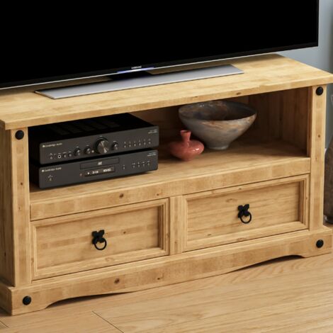 Corona Solid Pine TV Unit 2 Drawer Cabinet Stand Storage Unit