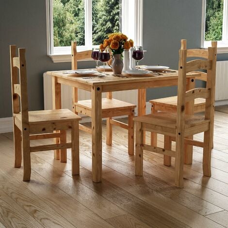 Corona 4 Seater Dining Set Table & 4 Chairs Solid Pine