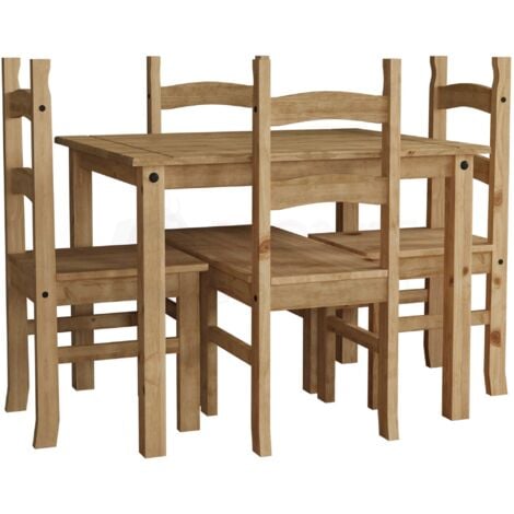 Corona 4 Seater Dining Set Table & 4 Chairs Solid Pine