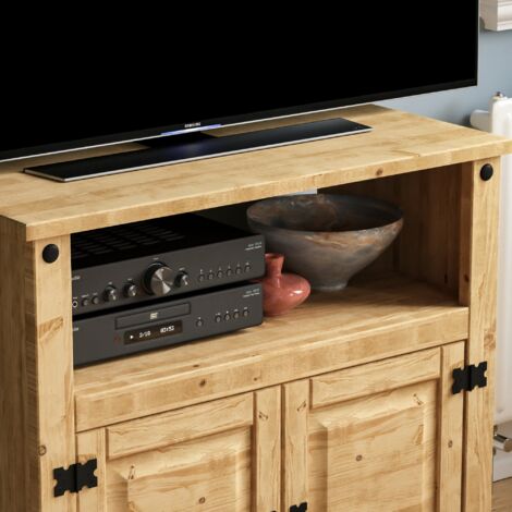 Corona Solid Pine Straight TV Unit 2 Door Cabinet Stand Storage Unit