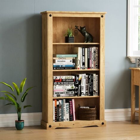 Corona 4 Tier Medium Bookcase Solid Pine Shelving Storage Unit