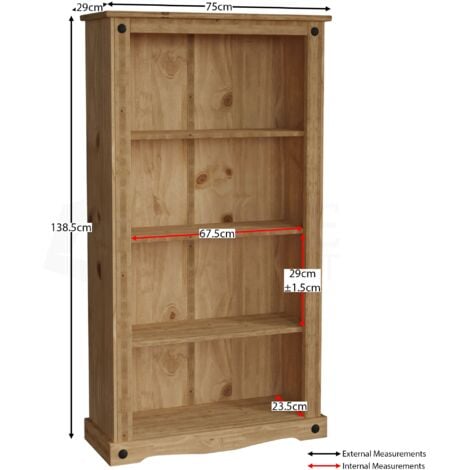 Corona 4 Tier Medium Bookcase Solid Pine Shelving Storage Unit