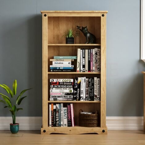 Corona 4 Tier Medium Bookcase Solid Pine Shelving Storage Unit