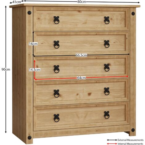 Corona 5 Drawer Chest of Drawer Rustic Solid Pine Bedroom Storage Furniture