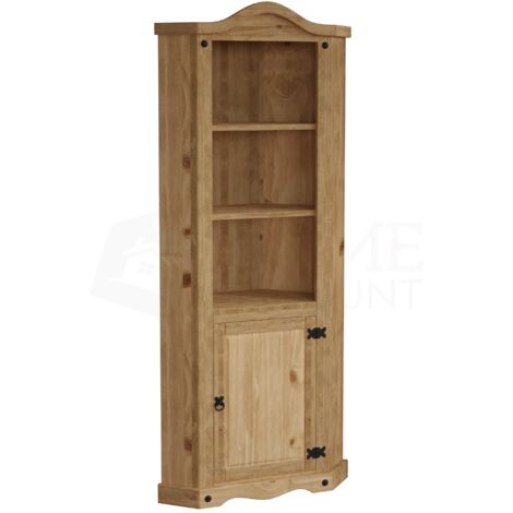 Corona 1 Door Corner Bookcase Solid Pine Shelving Storage Unit