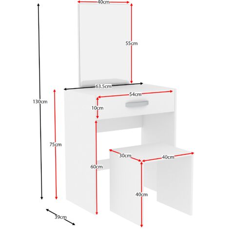 Isla Dressing Table & Mirror Set 1 Drawer Stool Vanity Table, White