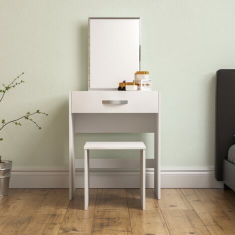 Isla Dressing Table & Mirror Set 1 Drawer Stool Vanity Table, White