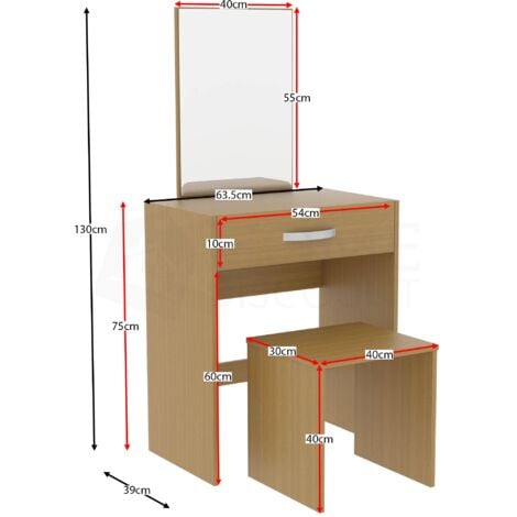 Isla Dressing Table & Mirror Set 1 Drawer Stool Vanity Table, Pine