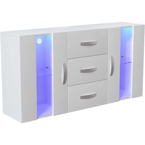 Astro LED Sideboard 2 Door 3 Drawer Modern High Gloss Storage Cabinet Cupboard, White