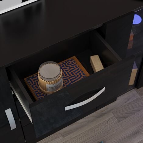 Astro LED Sideboard 2 Door 3 Drawer Modern High Gloss Storage Cabinet Cupboard, Black