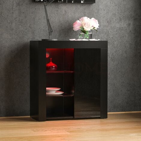 Azura LED Sideboard 1 Door Modern High Gloss Storage Cabinet Cupboard, Black