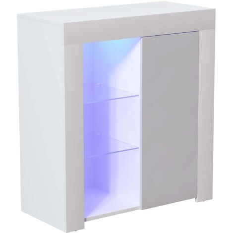 Azura LED Sideboard 1 Door Modern High Gloss Storage Cabinet Cupboard, White-&-Grey