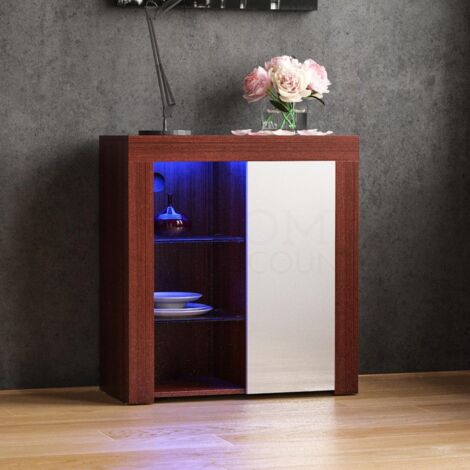 Azura LED Sideboard 1 Door Modern High Gloss Storage Cabinet Cupboard, Walnut-&-White