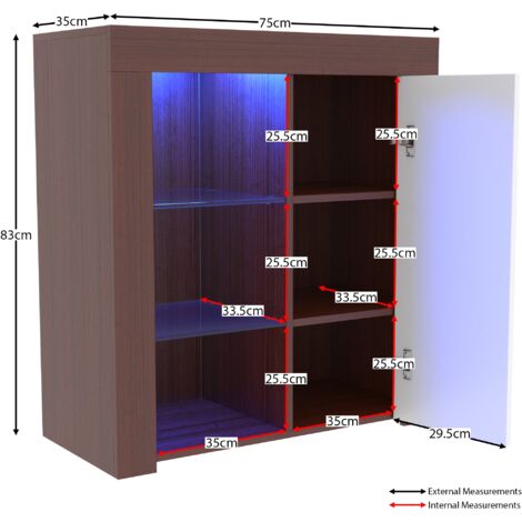 Azura LED Sideboard 1 Door Modern High Gloss Storage Cabinet Cupboard, Walnut-&-White