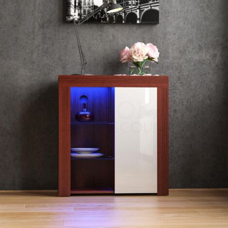 Azura LED Sideboard 1 Door Modern High Gloss Storage Cabinet Cupboard, Walnut-&-White