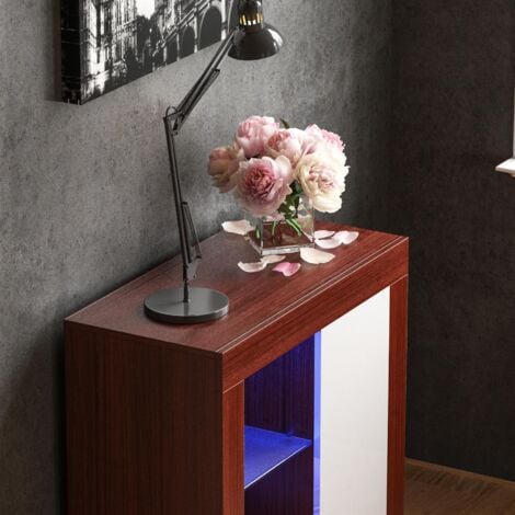 Azura LED Sideboard 1 Door Modern High Gloss Storage Cabinet Cupboard, Walnut-&-White