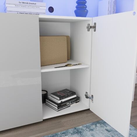 Nova LED Sideboard 3 Door Modern High Gloss Storage Cabinet Cupboard, White-&-Grey