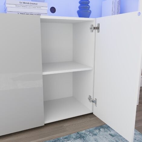 Nova LED Sideboard 3 Door Modern High Gloss Storage Cabinet Cupboard, White-&-Grey