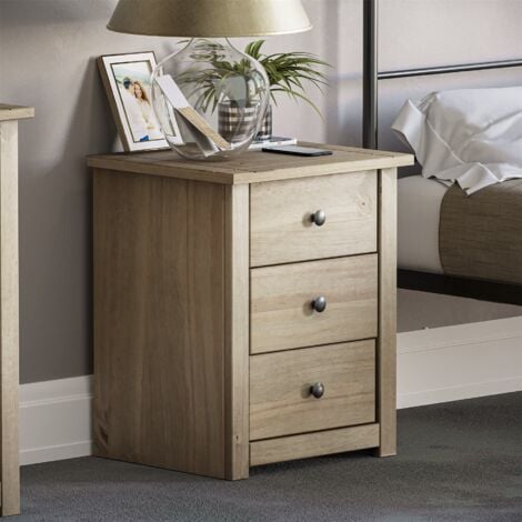 Panama 3 Drawer Bedside Table Cabinet Chest Nightstand Solid Pine Bedroom Furniture