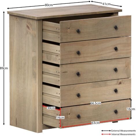 Panama 5 Drawer Chest of Drawer Solid Pine Bedroom Storage Furniture