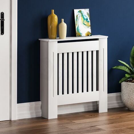 Chelsea Radiator Cover MDF Modern Cabinet Slatted Grill, White, Small