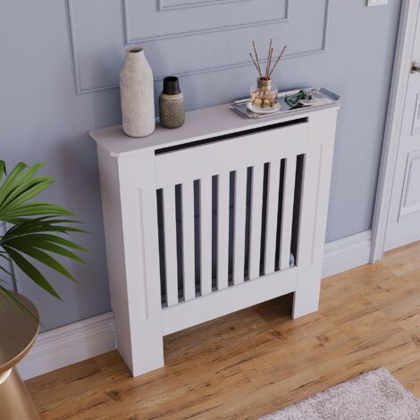 Chelsea Radiator Cover MDF Modern Cabinet Slatted Grill, White, Small