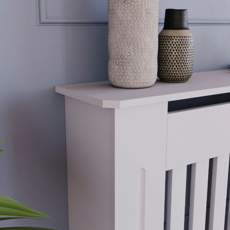 Chelsea Radiator Cover MDF Modern Cabinet Slatted Grill, White, Small