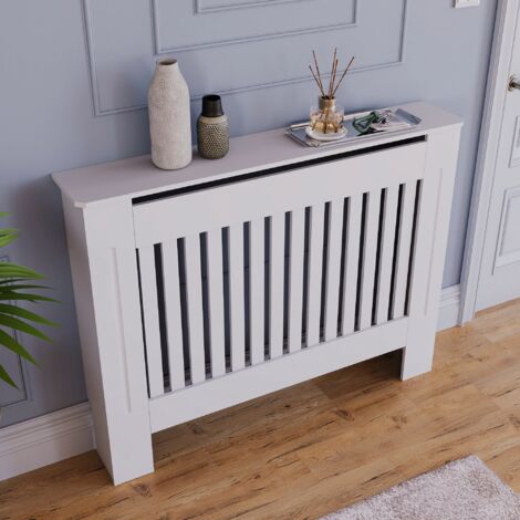 Chelsea Radiator Cover MDF Modern Cabinet Slatted Grill, White, Medium