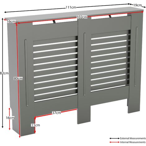 Milton Radiator Cover MDF Modern Cabinet Slatted Grill, Grey, Medium