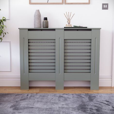 Milton Radiator Cover MDF Modern Cabinet Slatted Grill, Grey, Medium