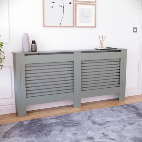 Milton Radiator Cover MDF Modern Cabinet Slatted Grill, Grey, Extra-Large
