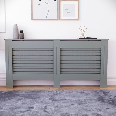 Milton Radiator Cover MDF Modern Cabinet Slatted Grill, Grey, Extra-Large