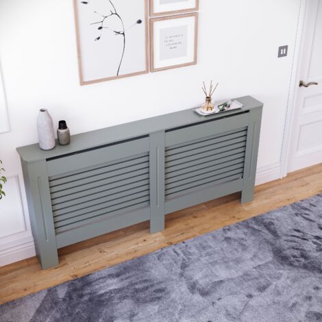 Milton Radiator Cover MDF Modern Cabinet Slatted Grill, Grey, Extra-Large