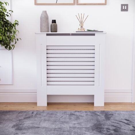 Milton Radiator Cover MDF Modern Cabinet Slatted Grill, White, Small