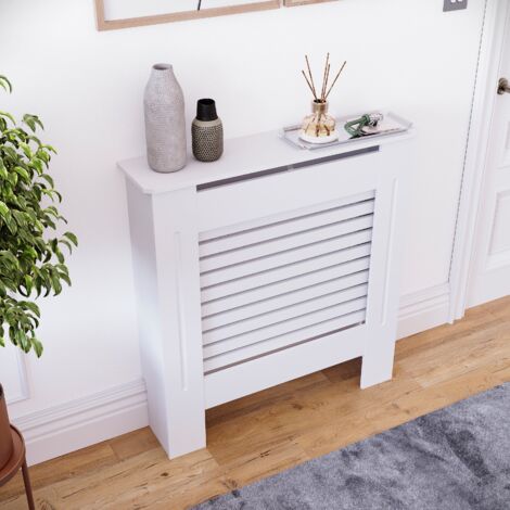 Milton Radiator Cover MDF Modern Cabinet Slatted Grill, White, Small