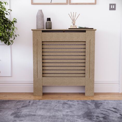 Milton Radiator Cover MDF Modern Cabinet Slatted Grill, Unfinished, Small