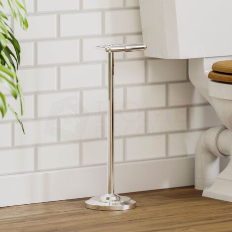Floor Standing Toilet Roll Holder Tissue Storage Dispenser, Silver