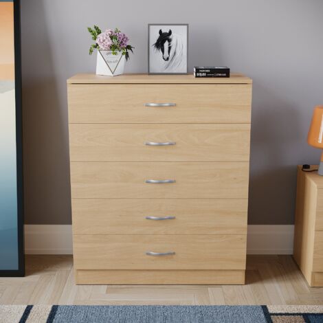 Riano 5 Drawer Chest of Drawers Bedroom Storage Furniture, Pine