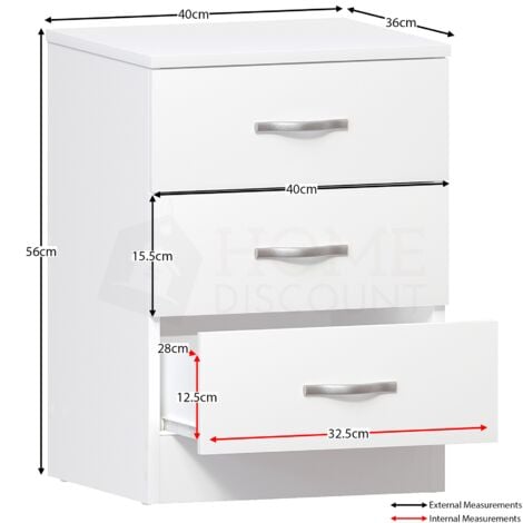 Riano 3 Drawer Bedside Table Cabinet Chest Nightstand Bedroom Furniture, White