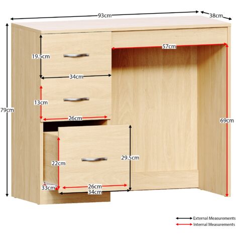 Riano Dressing Table 3 Drawer Makeup Vanity Computer Desk, Pine