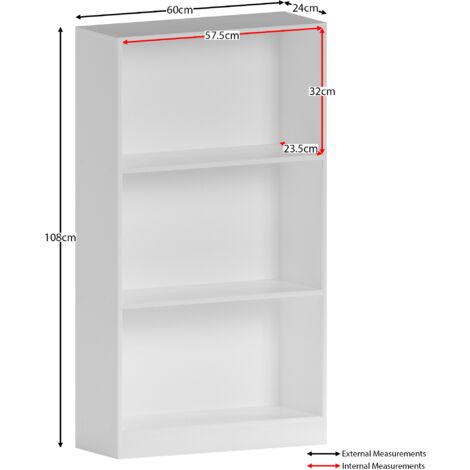 Cambridge 3 Tier Medium Bookcase Shelving Storage Unit, White