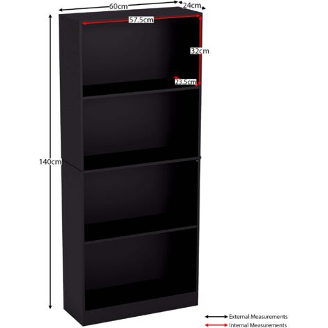 Cambridge 4 Tier Large Bookcase Shelving Storage Unit, Black