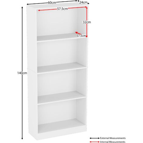Cambridge 4 Tier Large Bookcase Shelving Storage Unit, White
