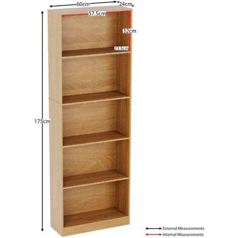 Cambridge 5 Tier Extra Large Bookcase Shelving Storage Unit, Oak