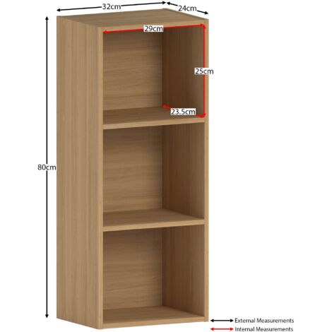 Oxford 3 Tier Cube Bookcase Shelving Storage Unit, Oak