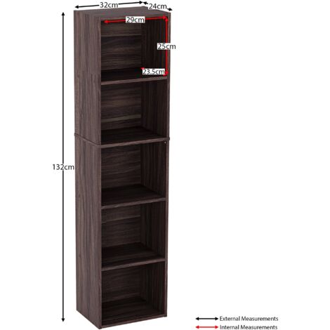 Oxford 5 Tier Cube Bookcase Shelving Storage Unit, Walnut