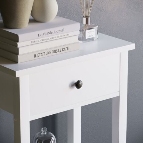 Windsor 1 Drawer Console Table With Shelf Side End Hallway Table, White