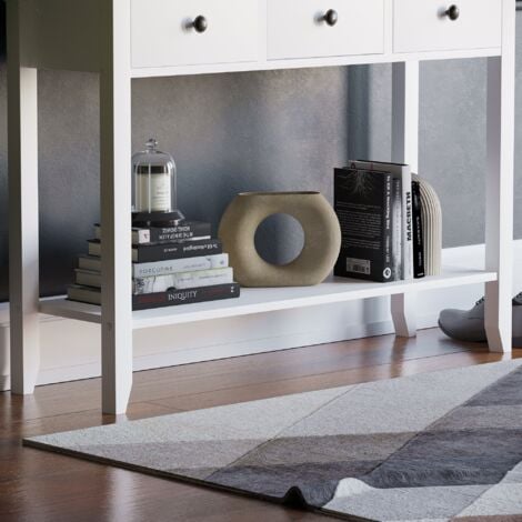 Windsor 3 Drawer Console Table With Shelf Side End Hallway Table, White