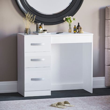 Hulio Dressing Table 3 Drawer High Gloss Makeup Vanity Desk, White