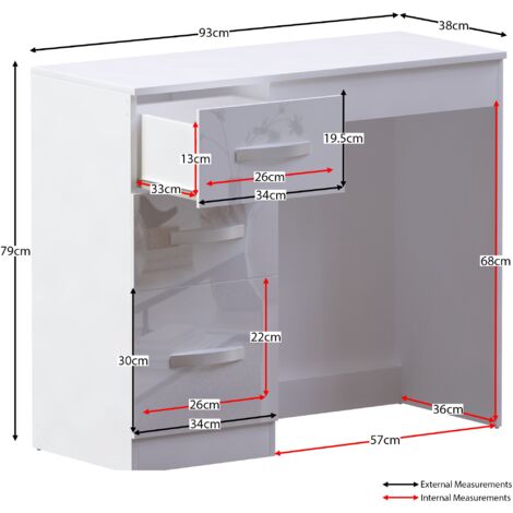 Hulio Dressing Table 3 Drawer High Gloss Makeup Vanity Desk, White